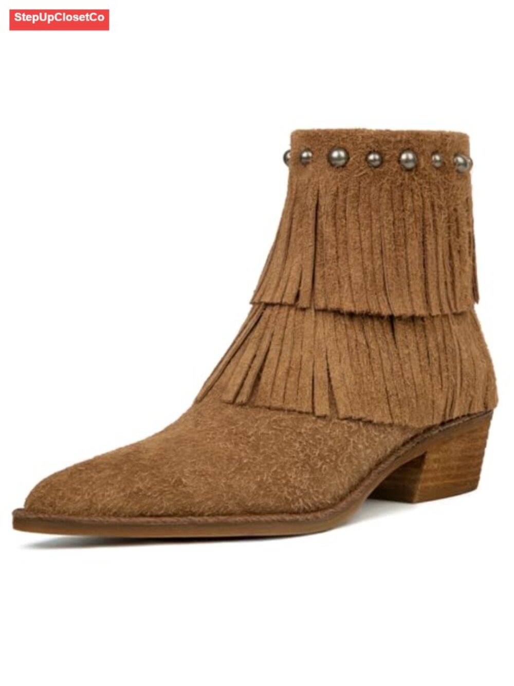 Genuine Suede Ankle Boots for Women Fringe Pointed Toe Western Cowgirl Boots